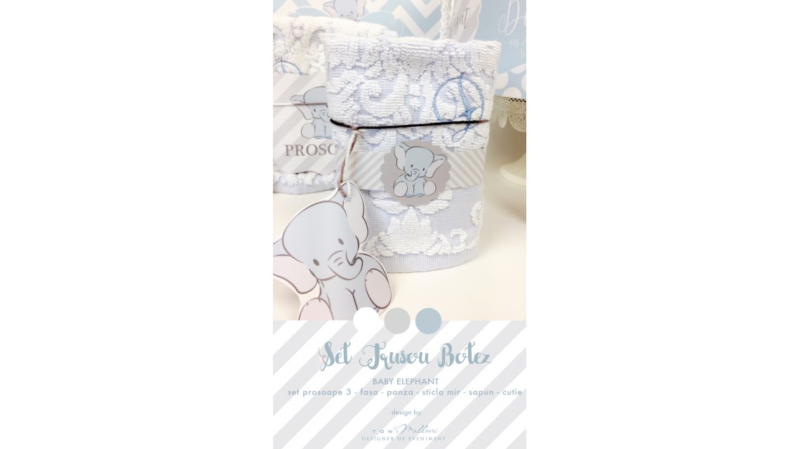 Trusou de botez cu broderie personalizata pentru baieti, Bleu & Grey Elephant 16
